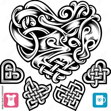 Vector celtic heart set. Cute small irish tattoo or Romantic symbol in ...