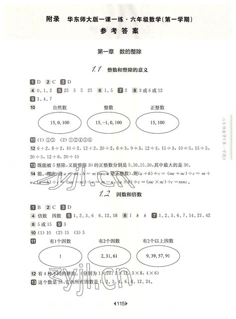 2022年华东师大版一课一练六年级数学上册沪教版五四制答案——青夏教育精英家教网——