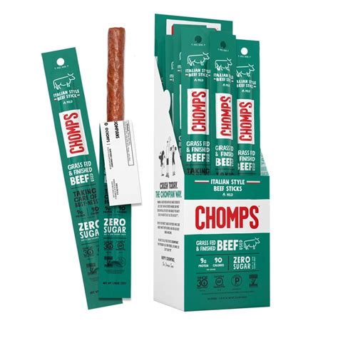 Chomps Grass Fed Italian Style Beef Jerky Snack Sticks Keto Whole30