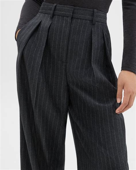 Pinstripe Wool Flannel Double Pleat Pant Theory Wool Flannel