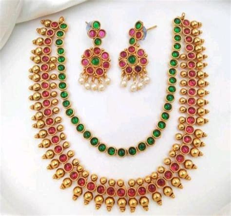 Ruby Gemstone Gold Necklace Set Kasulaperu Long Haram For Etsy