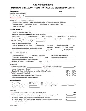 Fillable Online Ace Agribusiness Equipment Breakdown Solar Photovoltaic