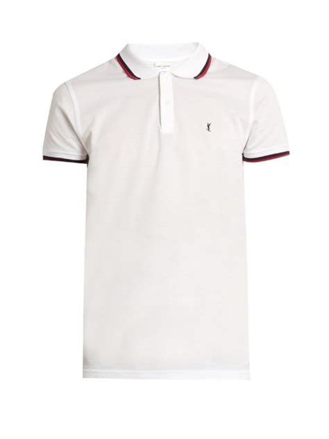 Saint Laurent Slim Fit Contrast Tipped Cotton Piqué Polo Shirt In White Modesens Slim Fit