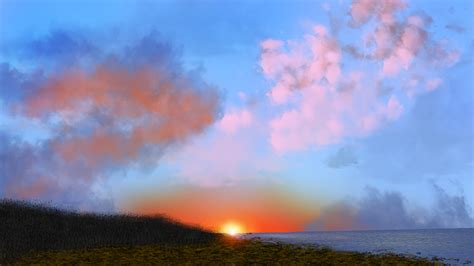 Wallpaper Digital Painting Digital Art Ocean View Sunset Colorful