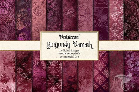 Burgundy Distressed Damask Vintage Scrapbook Paper Digital Paper