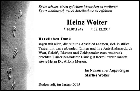 Traueranzeigen Von Heinz Wolter Trauer Anzeigen De