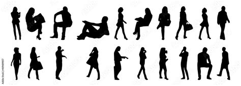 Vector illustration, Outline silhouettes of people, Contour drawing ...