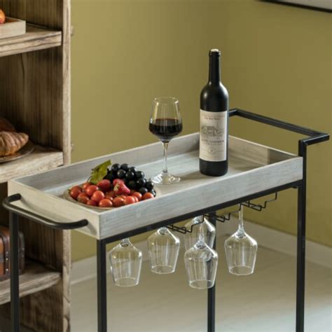 Metal Wine Bar Serving Cart With Rolling Wheels Wine Rack And Glass Holder One Size Kroger