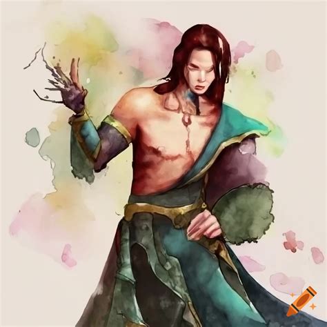 Male Yuan Ti Sorcerer Elmore Style Watercolor Background