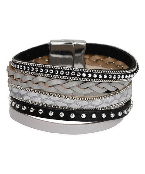 Look At This Saachi Style Gray Leather And Crystal Studded Multistrand