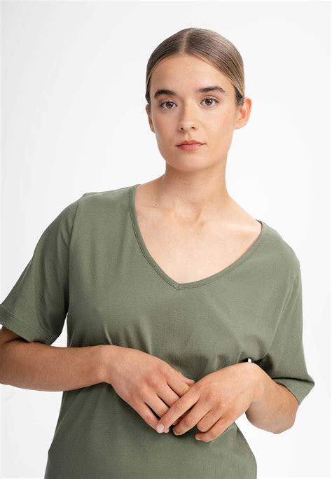 T Shirt Kleid Mit V Ausschnitt Khaki Grundstoff Net