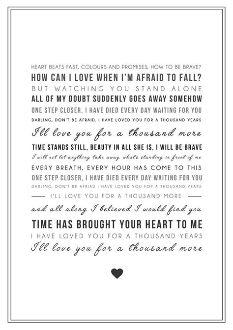 Christina Perri A Thousand Years Song Lyrics Print Etsy Uk