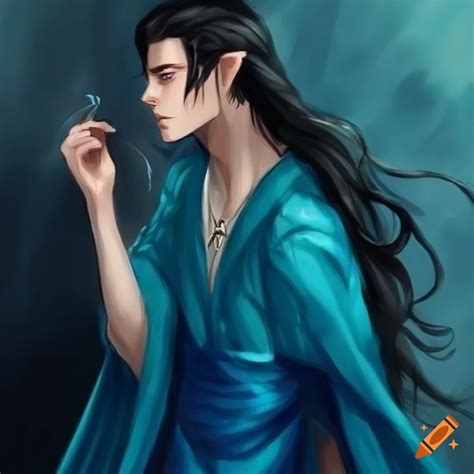 Classic Tolkien Artwork Fingon Male Handsome Elf Black Wavy Hair