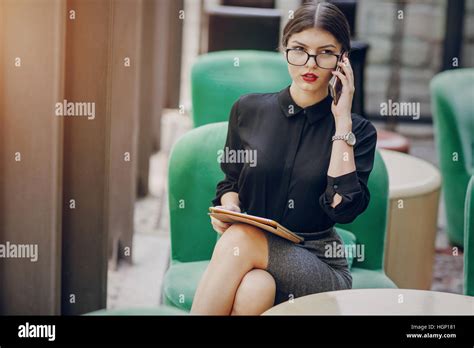 Beautiful Brunette With Glasses Stock Photo Alamy