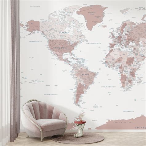 Beige World Map Wallpaper Home Wall Decor Wallpaper Customizable