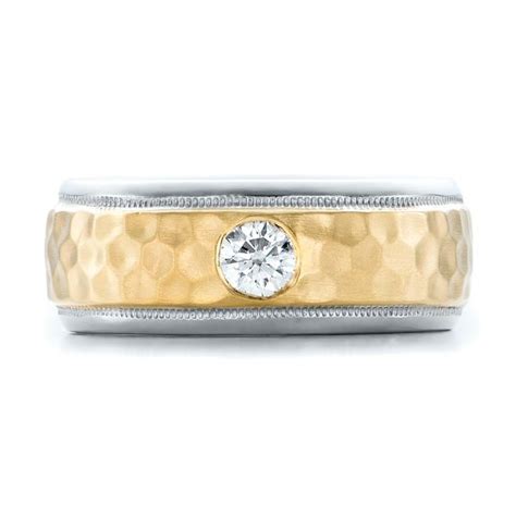 Custom Two Tone Hammered Finish And Diamond Men S Band 100864