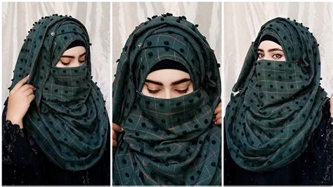 Hijab Style With Niqab Full Coverage Side Layers Hijab