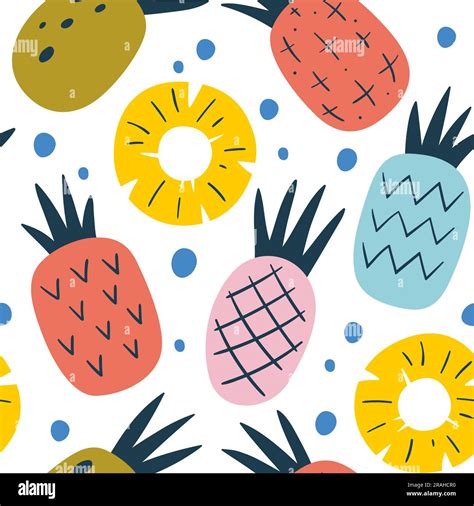 Pineapple Fruit Seamless Pattern Square Repeat Pattern With