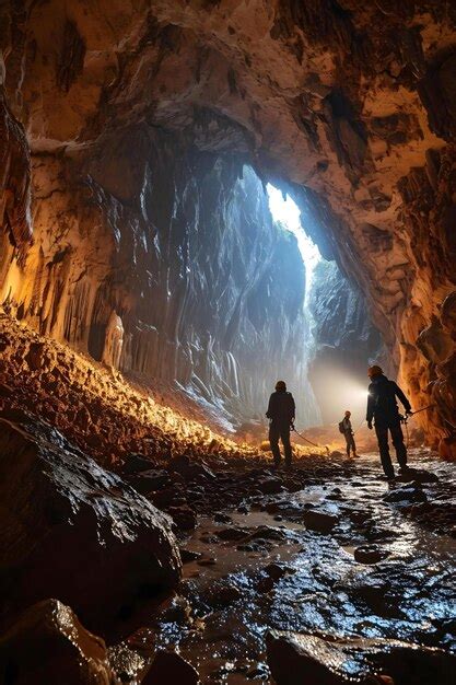 Premium Photo A Group Of People Standing Inside Of A Cave