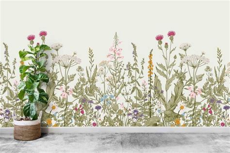 Large Wildflower Mural Removable Self Adhesive Wallpaper Etsy