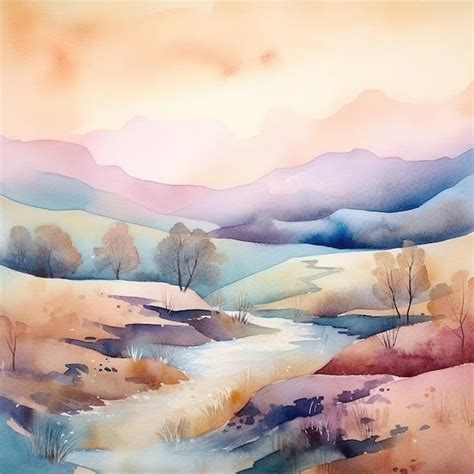 Premium Ai Image Abstract Watercolor Minimalist Landscape