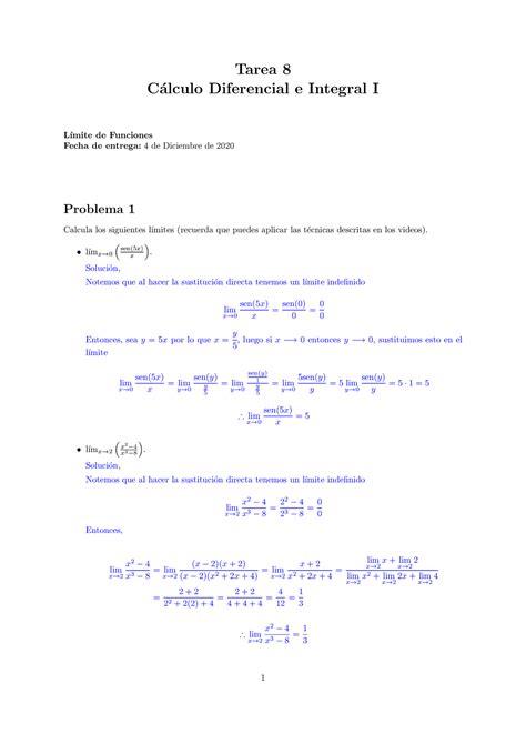 Tarea C Lculo L Mite De Funciones Tarea C Alculo Diferencial E