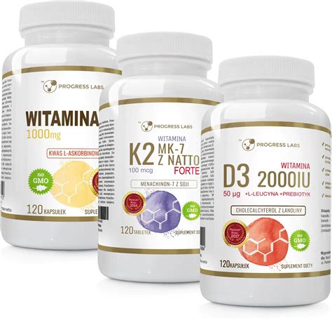 Progress Labs Witamina K2 Mk 7 Z Natto D3 2000Iu Wit C 1000Mg Opinie