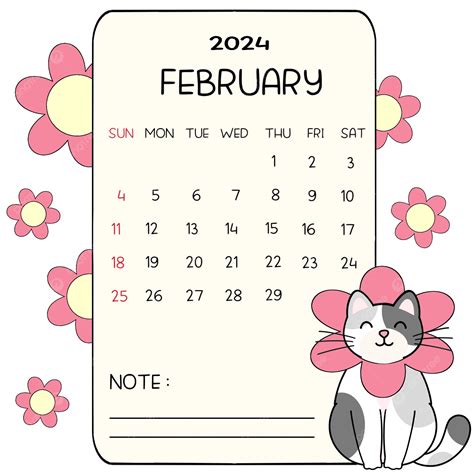 Calendário De Fevereiro De 2024 Flor Gato Png 2024 Calendário Mensal