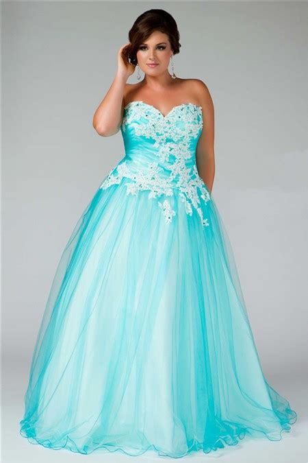 Princess Ball Gown Sweetheart Long Aqua Blue Tulle Lace Plus Size Prom