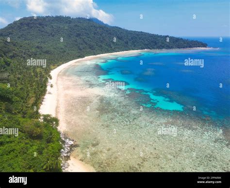 Indonesia Anambas Islands Drone View Telaga Island Coast Line With