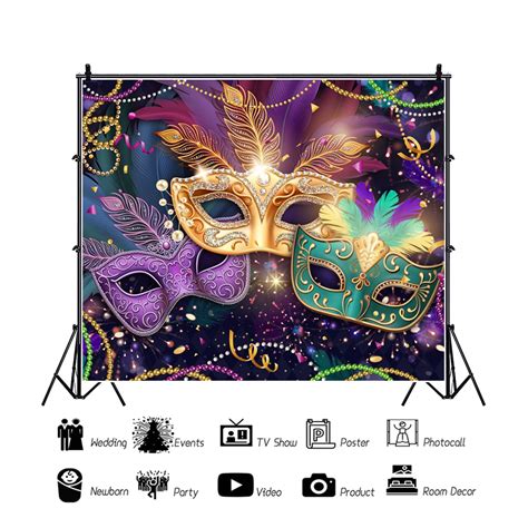 Sunolife Masquerade Backdrops Banner Mask Mardi Gras Background For Birthday Party Decorations