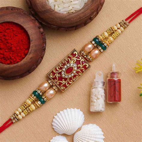 Handcrafted Traditional Rakhi For Brother Rakhi Online Kundan Rakhi