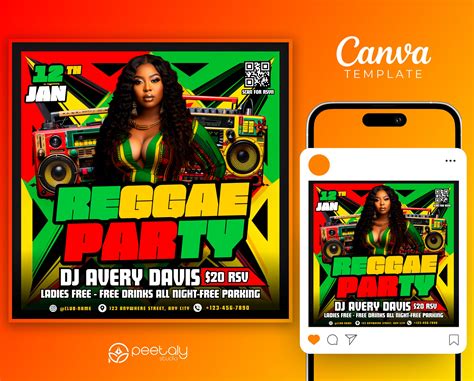 Editable Reggae Club Flyer Template for Canva, DIY Event Flyer, Party ...