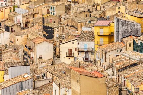 View Of Homes And Buildings In The Ancient Hill Town Of Prizzi Stock