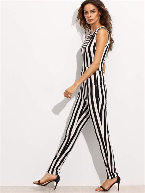 Contrast Vertical Stripe Sleeveless Keyhole Back Jumpsuit Shein Sheinside