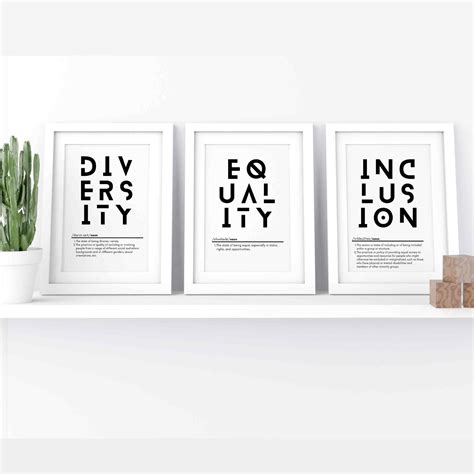 Minimalist Office Decor Set Of 3 Diversity Definition Equality Inclusion Poster Typography