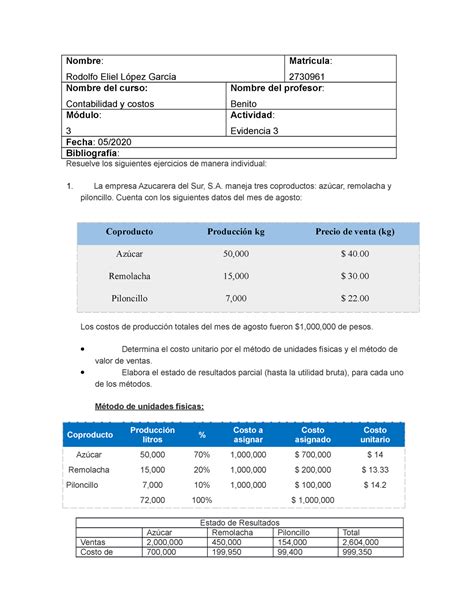 Evidencia 3 contabilidad y costos opción buena TecMilenio Studocu