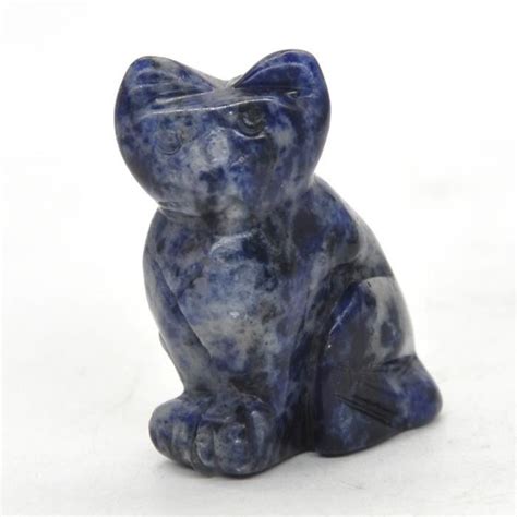 Pierre Vendue Seule Blue Sodalite Statue De Chat Reiki En Pierre