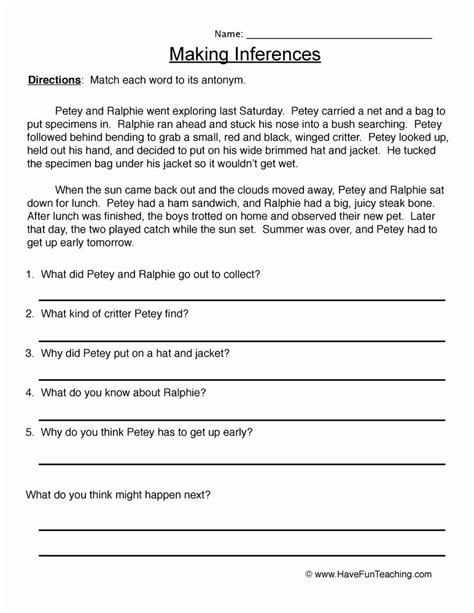 Making Inferences Worksheets With Answers