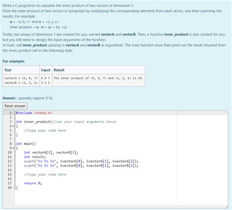 Solved Write A C Programm To Calculate The Inner Product Of Chegg