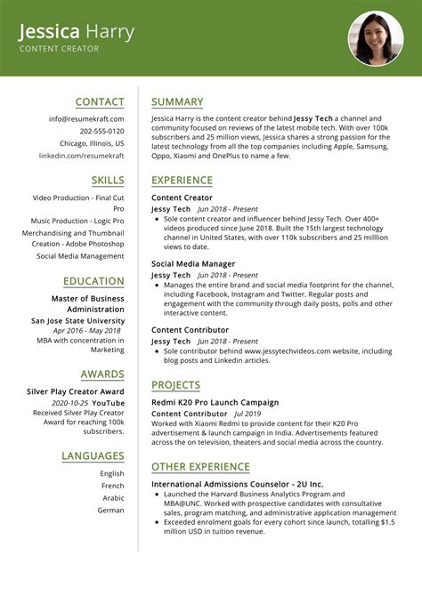 Content Creator Cv Example Kickresume Riset