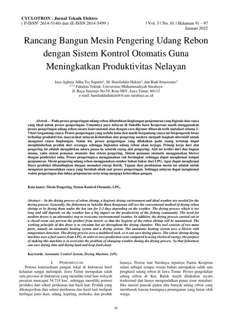 PDF Rancang Bangun Mesin Pengering Udang Rebon Dengan Sistem Kontrol