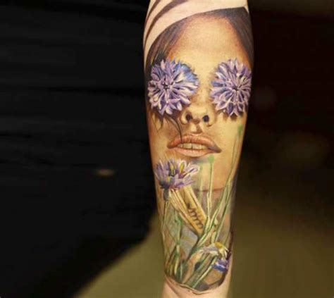 Flowers Woman Face Tattoo By Andrey Kolbasin