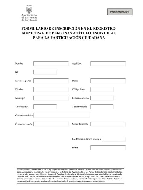 Formulario Para La Inscripci N En El Registro De Participaci N De La