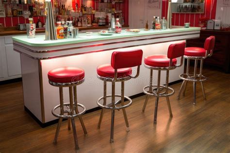 Classic American Diner Counter With Bar Stools Stock Photo Image Of