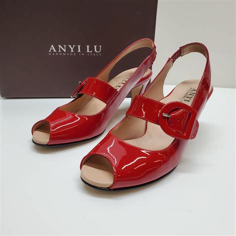 Buy The Anyi Lu Tulip Red Patent Mary Jane Heels Sandals Slingback