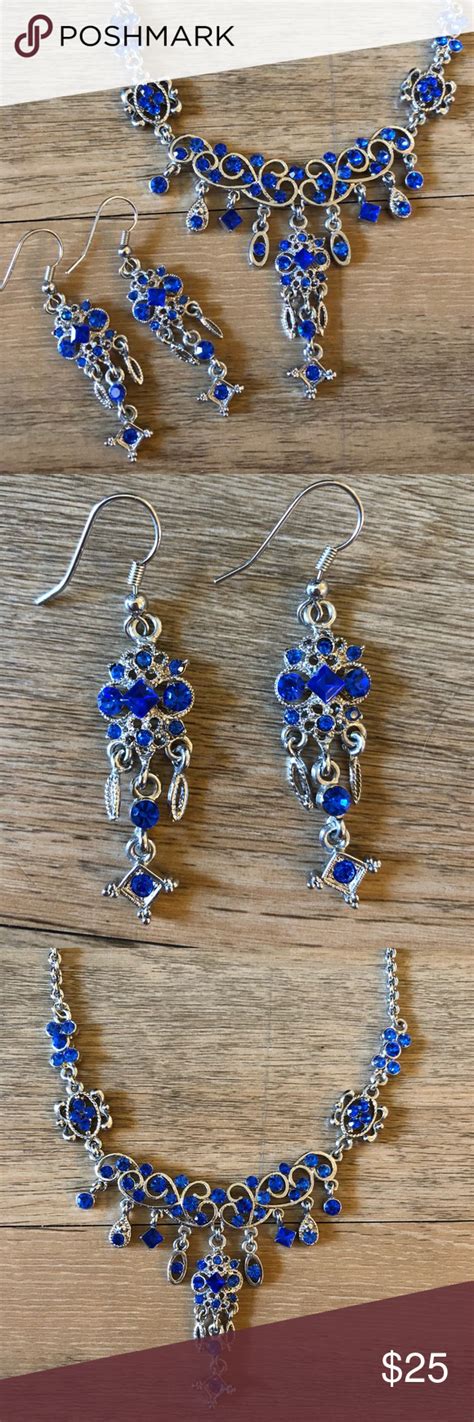 Royal Blue Rhinestone Jewelry Set Royal Blue Rhinestone Necklace And Earrings Set All Rhinest