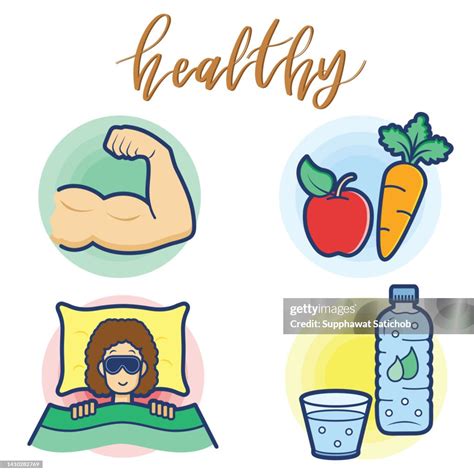 Healthy Clip Art Icons Set With Calligraphy Text High-Res Vector ...