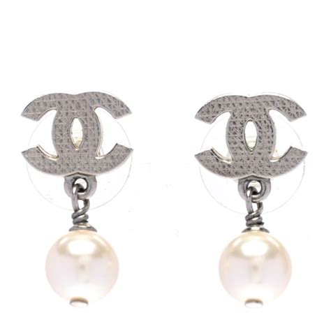 CHANEL CC Pearl Drop Earrings Silver 1333128 FASHIONPHILE