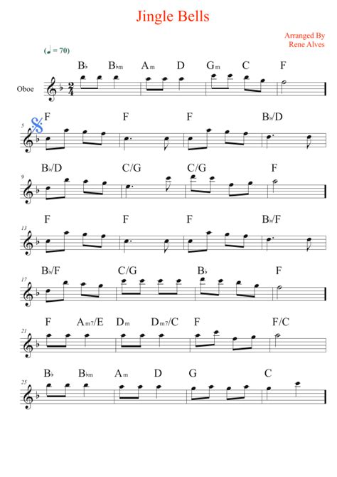 Jingle Bells Cipher Christmas Song And Melody For Oboe Arr Rene